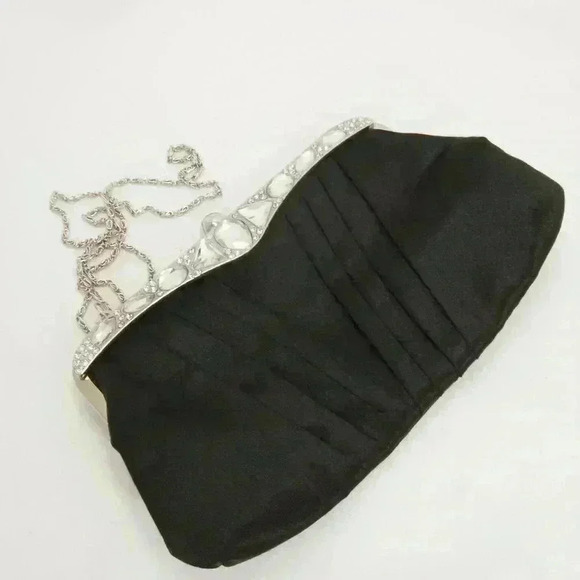Vintage Black Satin Crystal Jewel Detail Clutch Purse - Picture 1 of 3